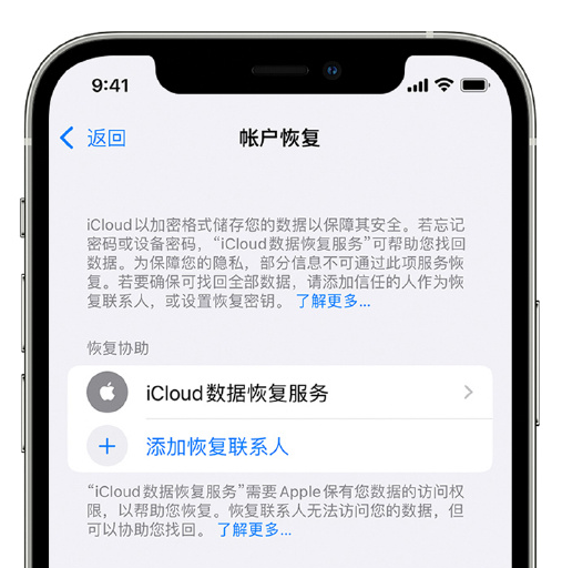 朝阳苹果手机维修分享在 iPhone 上设置帐户恢复联系人的方法 